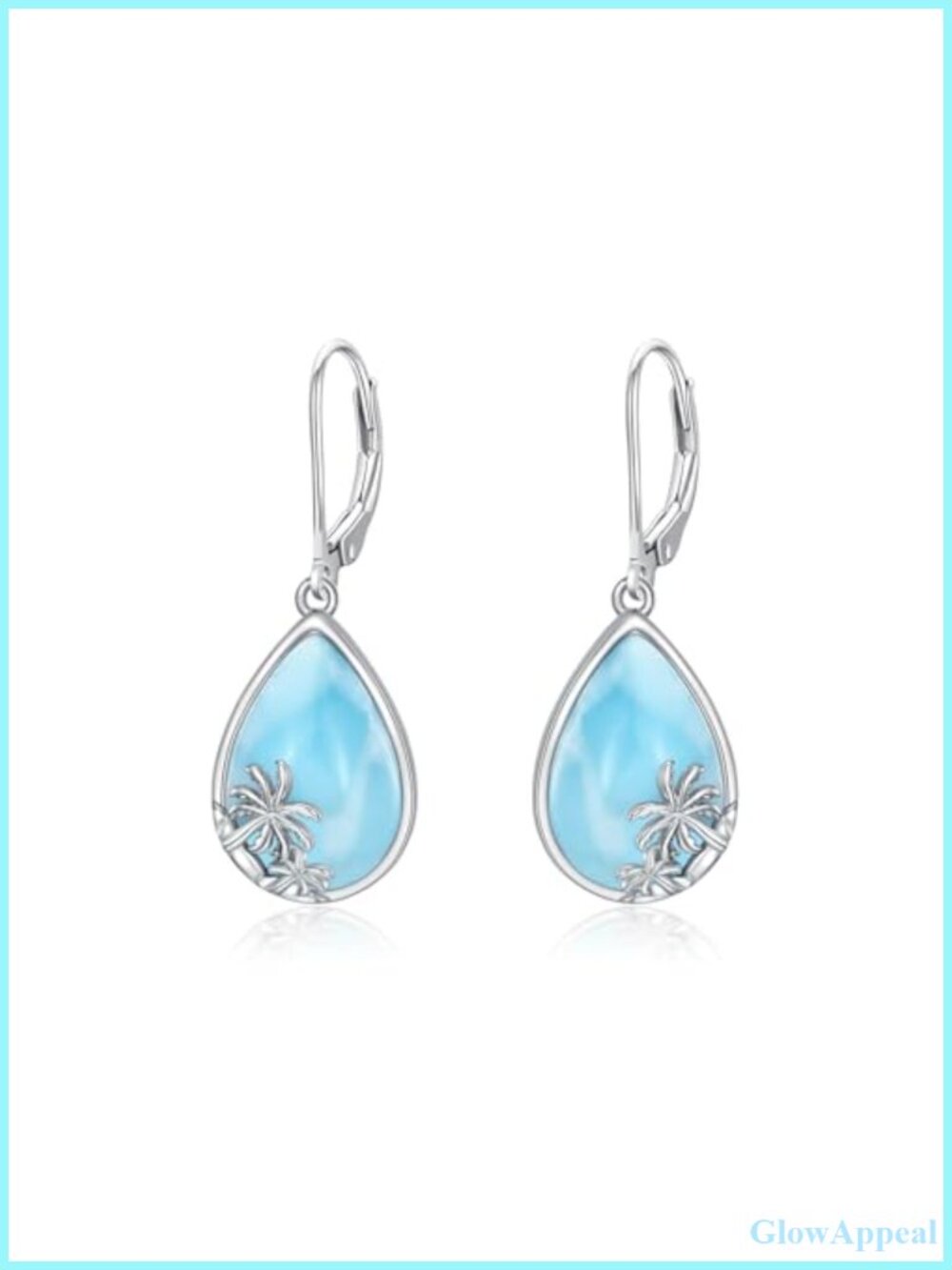 Sterling Silver Larimar Drop Dangle Earrings Palm Tree Beach Jewelry Gift for